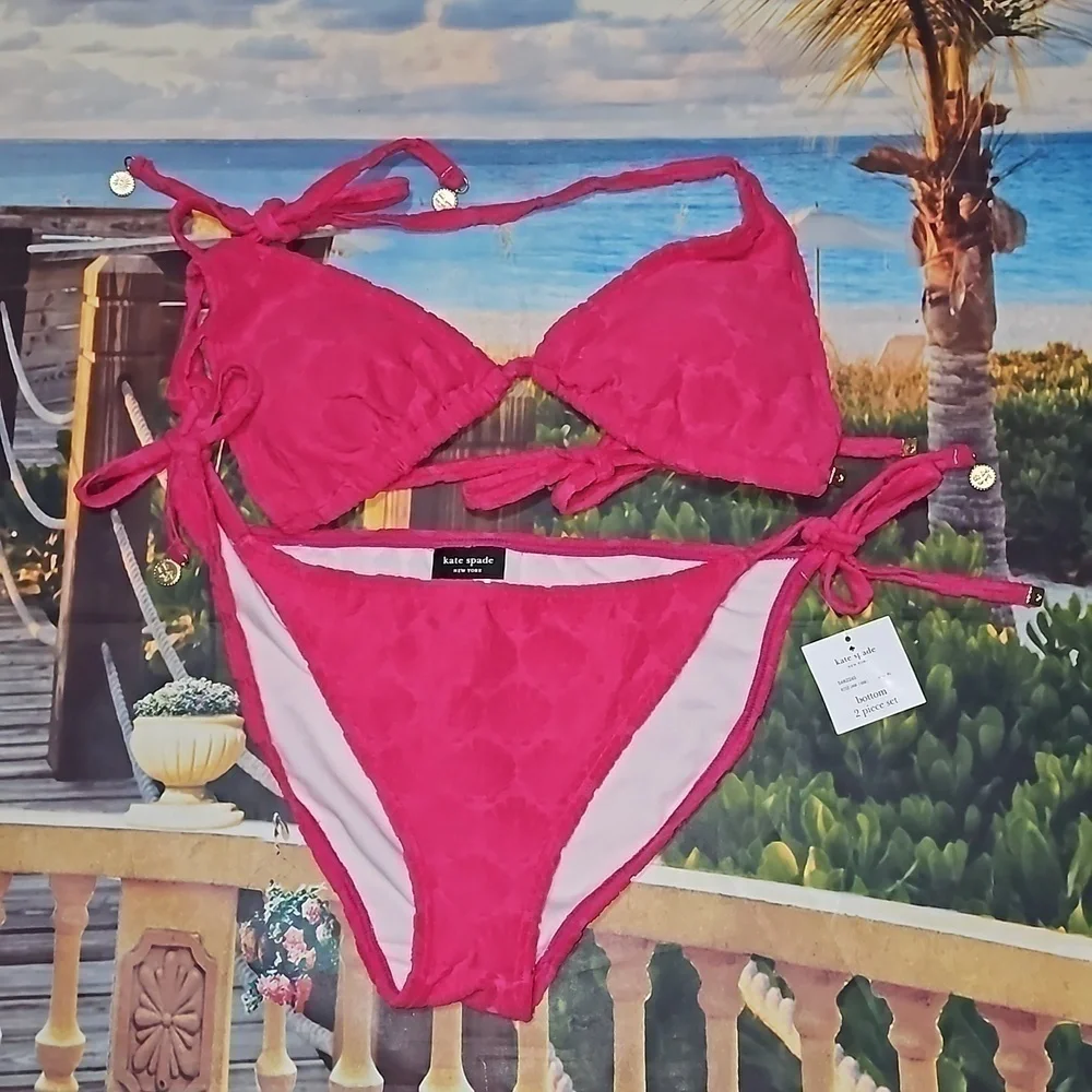 Kate Spade Halter Bikini Top & Classic Bikini Bottom 2 Pieces Swimsuit XL NWT